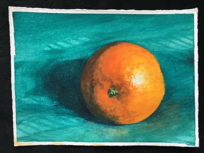 Orange on Blue Green Watercolor